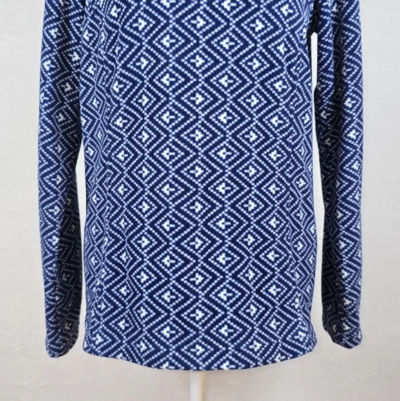 Lands' End Blue Geometric Fair Isle Fleece Pullover Preppy Winter Chic Sz.Small - Picture 3 of 14
